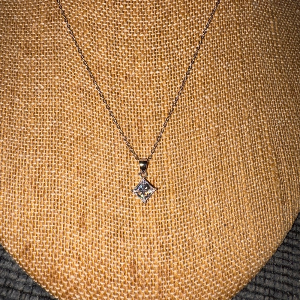 Solid Sterling Silver One Carat Princess Cut Moissanite Necklace - Picture 3 of 6